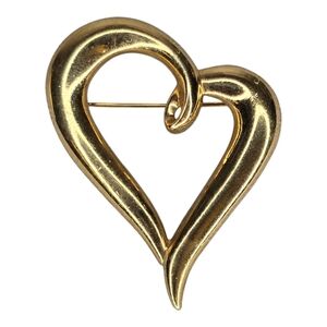 Classic Gold Tone Open Heart Shaped Brooch Pin  Love Vintage Minimal Jewelry